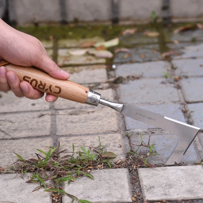 وجین در باغ با یک وجین کننده دستی ضد زنگ آسان شد